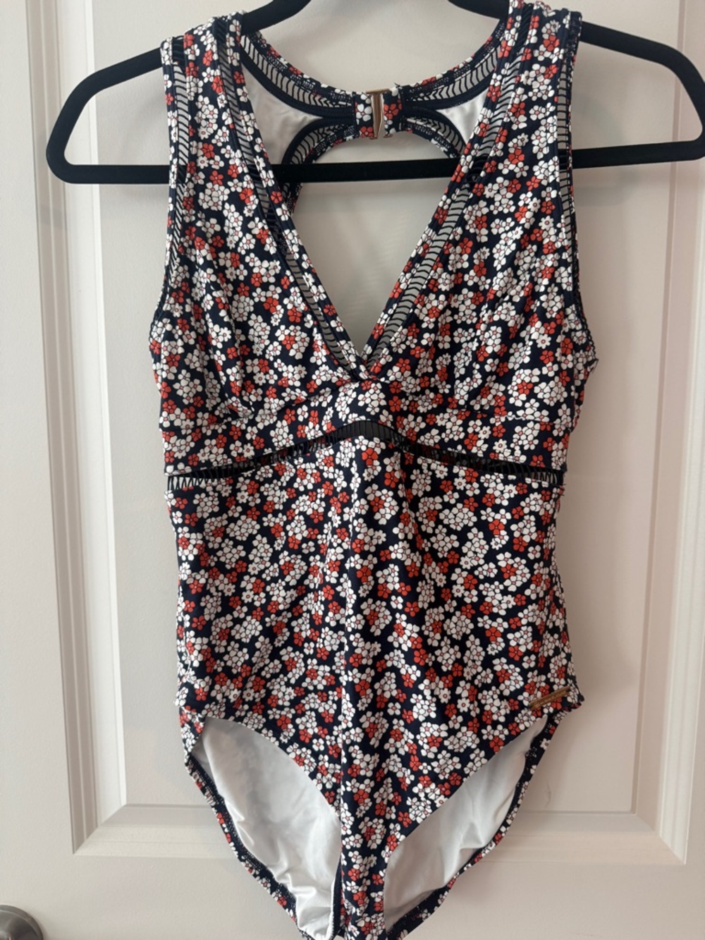 MICHAEL Michael Kors Navy Floral One-Piece with Red & White Accents